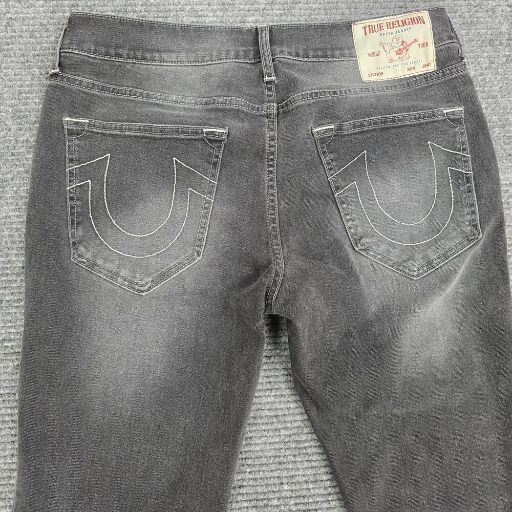 True Religion Rocco Jeans Mens 32x32 Black Gray Relaxed Skinny Horseshoe Stretch